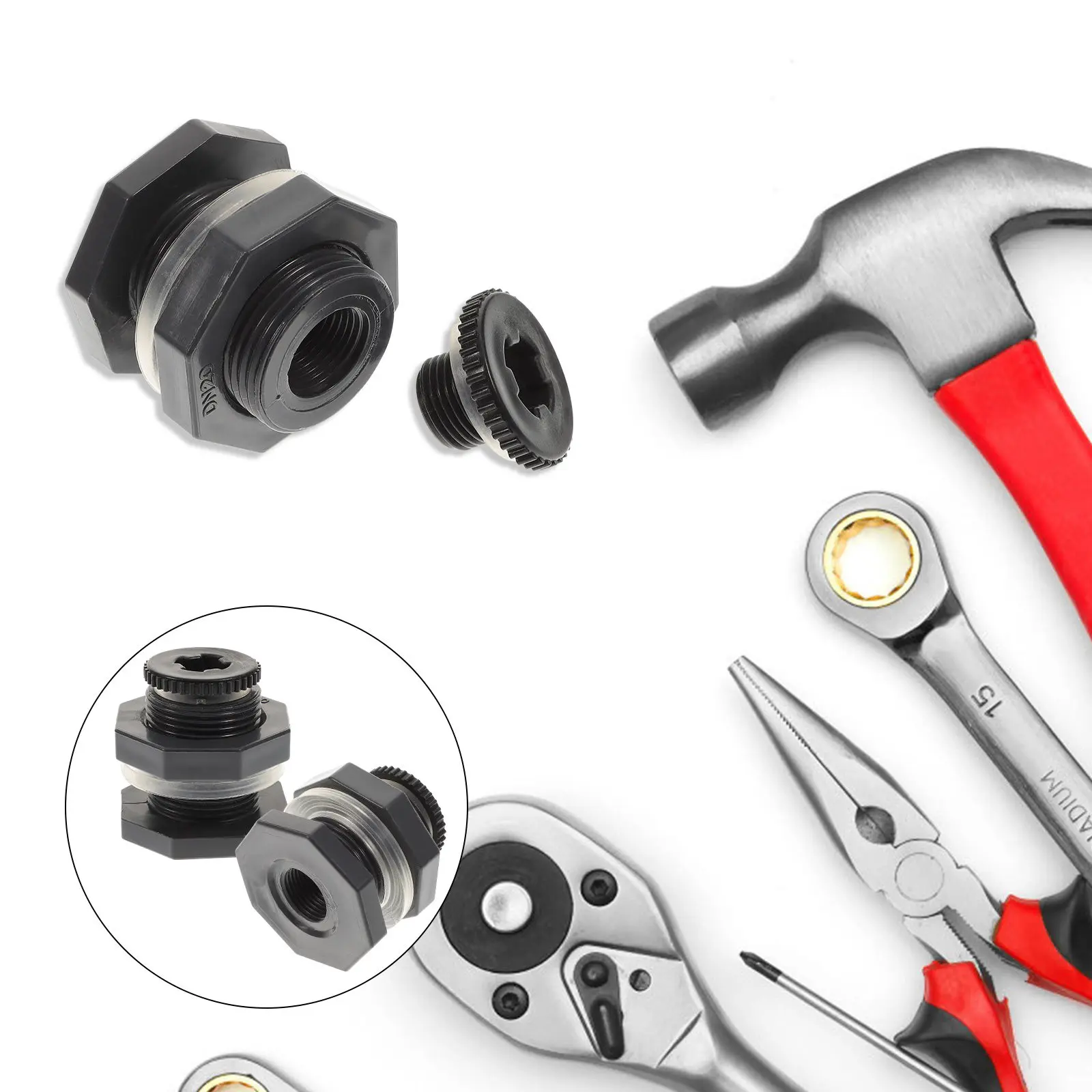 1Set Bulkhead Fitting Water Tank Connector Leakproof PVC Seal Thick Silicone for Rain Barrels Aquariums Garden Hose Repair