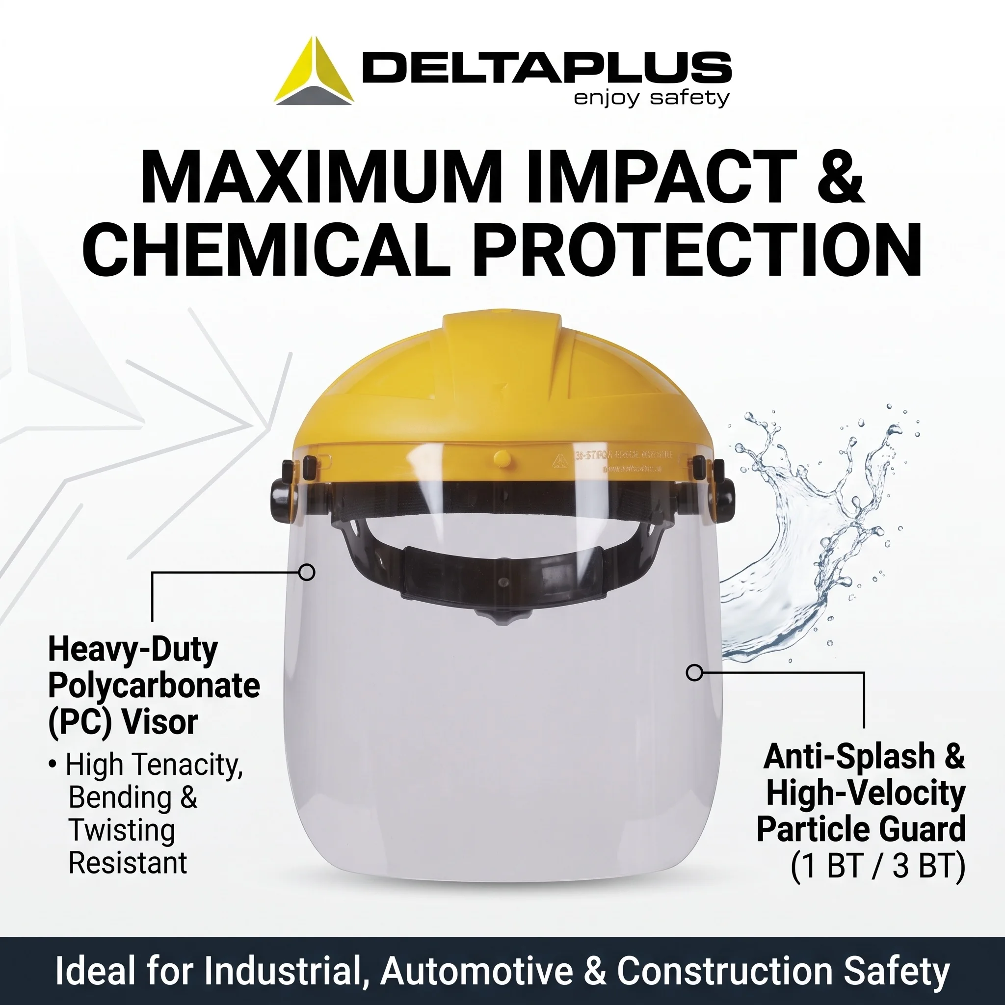 DELTAPLUS 101304 BALBI2 PC Face Shield Chemical Splash Impact Resistant Full Safety Visor Anti-Fog Protection Screen Headwear