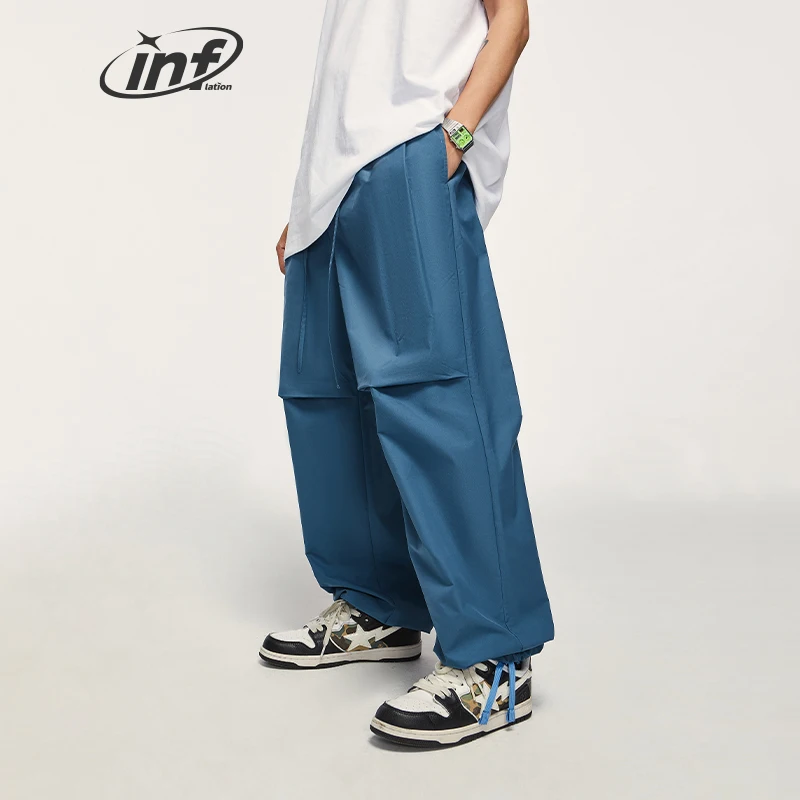 INFLAZIONE Pantaloni cargo larghi oversize rosa Pantaloni da paracadute a vita alta unisex Pantaloni cargo da esterno a gamba larga da uomo