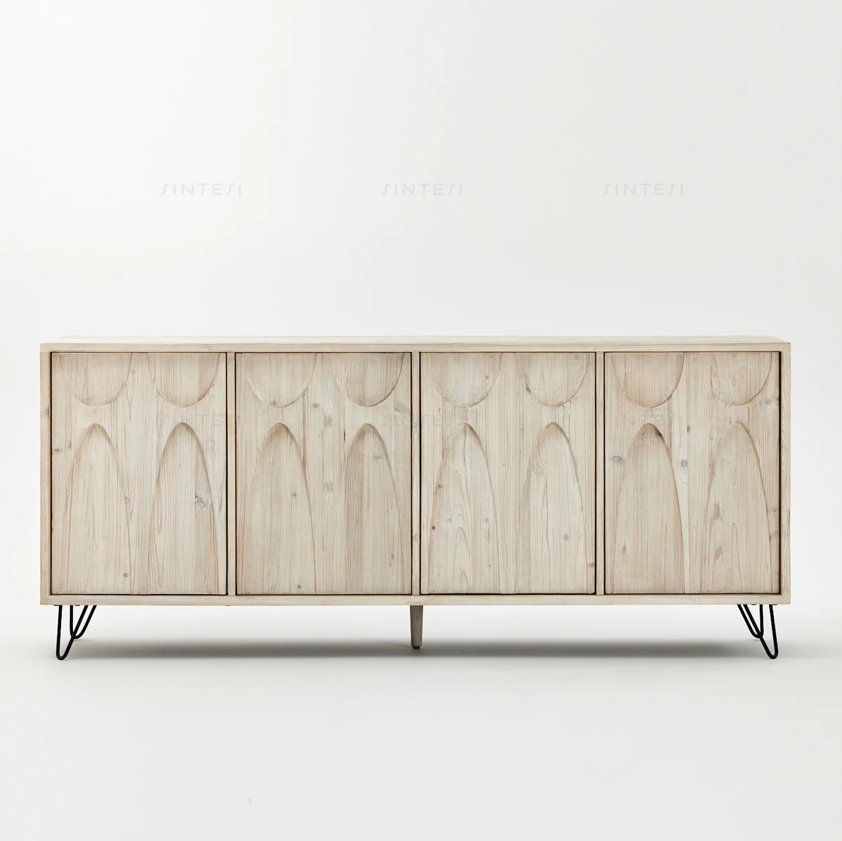 

Modern Farmhouse Furniture Solid Recycled Pine Wood Sideboard with Steel Accents for Home Use Living Room Kitchen Cabinets