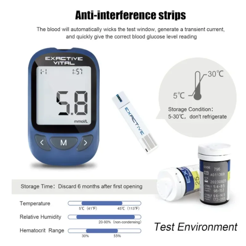 EXACTIVE VITAL Blood Glucose Tester Kits with 50 Test Strips and 50 Lancets,Sugar Test MachineDiabetic Supplies Travel Case kit