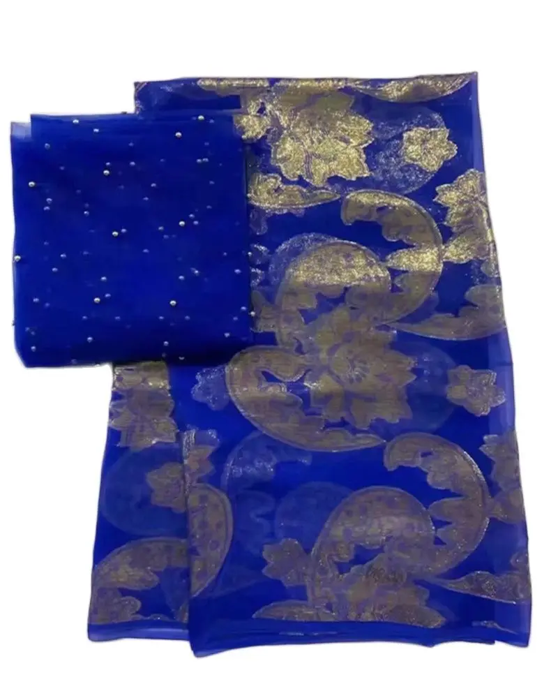 

African Silk Fabric for Women, Dress Material, Gold Silk, Match Scarf, 5 + 2 Yards