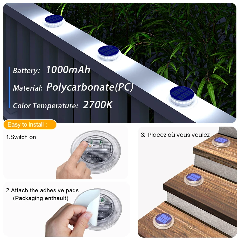 6 Packs Solar Driveway Lights Solar Dock Lights Blue Solar Deck Lights Outdoor IP68 Waterproof, Stick on for Step Pool Pathway