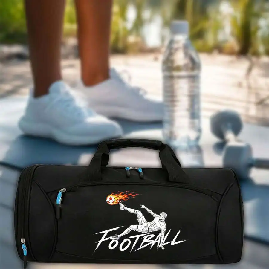 

Fire Football Gym Bag Adjustable Shoulder Multiple Pockets Large Capacity Duffle Bag For Men
