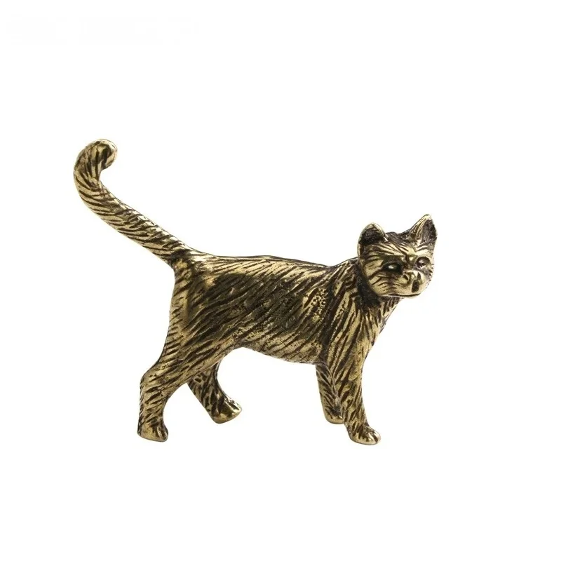 Retro Brass Cartoon Persian Cat Statue Desktop Ornament Metal Cute Small Animal Figurines Miniatures Home Decoration Accessories