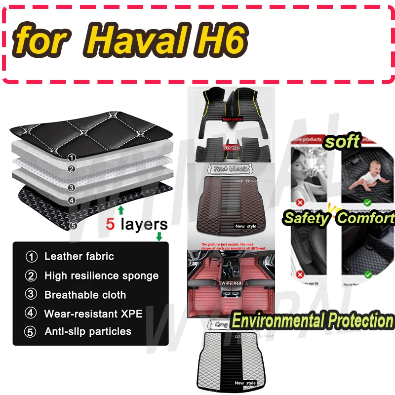 

LUXURY Car Floor Mat For Custom For Haval H6 2023 Automobile Rugs Non-Slip Leather Man Full Set Luxury