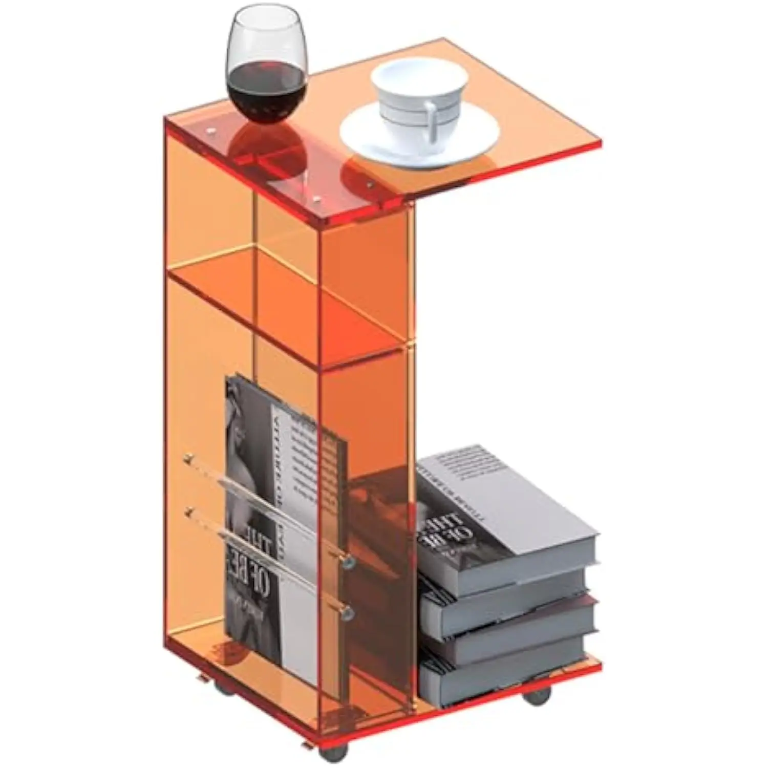 

C-Shaped End Table for Couch 24 H Acrylic Side Table with Lockable Wheels Clear Sofa Table fot Small Spaces Rolling Snack Table
