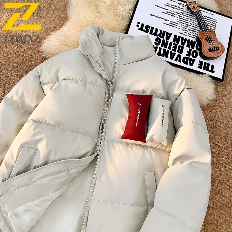 COMXZ Men Padded Jacket Windproof Cold Proof Snow Ski Fashion Classic Cotton Padded Jacket Stand Collar Lightweight Bread Jacket