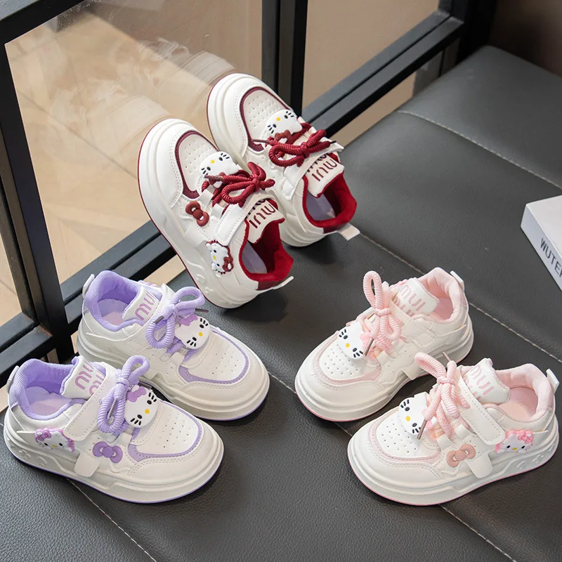 

Детские кроссовки Hello Kitty для девочек, весна-осень 2026, с мягкой нескользящей подошвой, на липучках, повседневные, белые