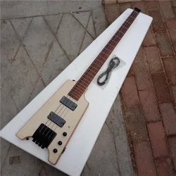 New Unfinished Headless Electric Bass Guitar,Mahogany Body&Rosewood Fingerboard With Red LED Light BJ334