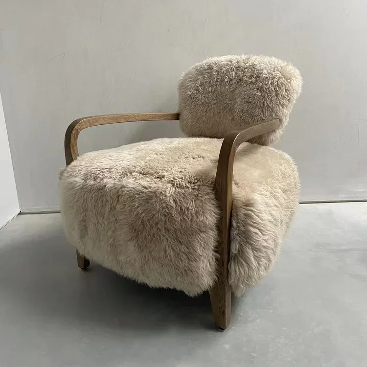 Runxi Yeti sheepskin Lounge armchair Living Room Chair Fabric Leather Upholstered Living Room Home Furniture