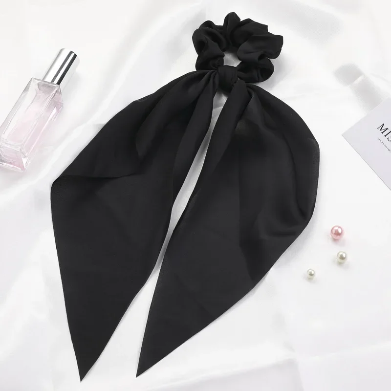 1Pc Solid BowKnot Hair Ties Scrunchies Women Girls Elastic Hair Bands Long Headwear Ribbon Bow Ponytail Hair Accessories Braids