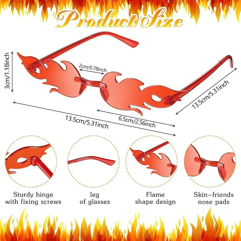 1-24 Stück Flammen-Sonnenbrillen aus Kunststoff, Sommer-Strand-Accessoires, Rote Flammenbrillen für Damen und Herren, Party-Zubehör, Foto-Requisiten – Detail 2