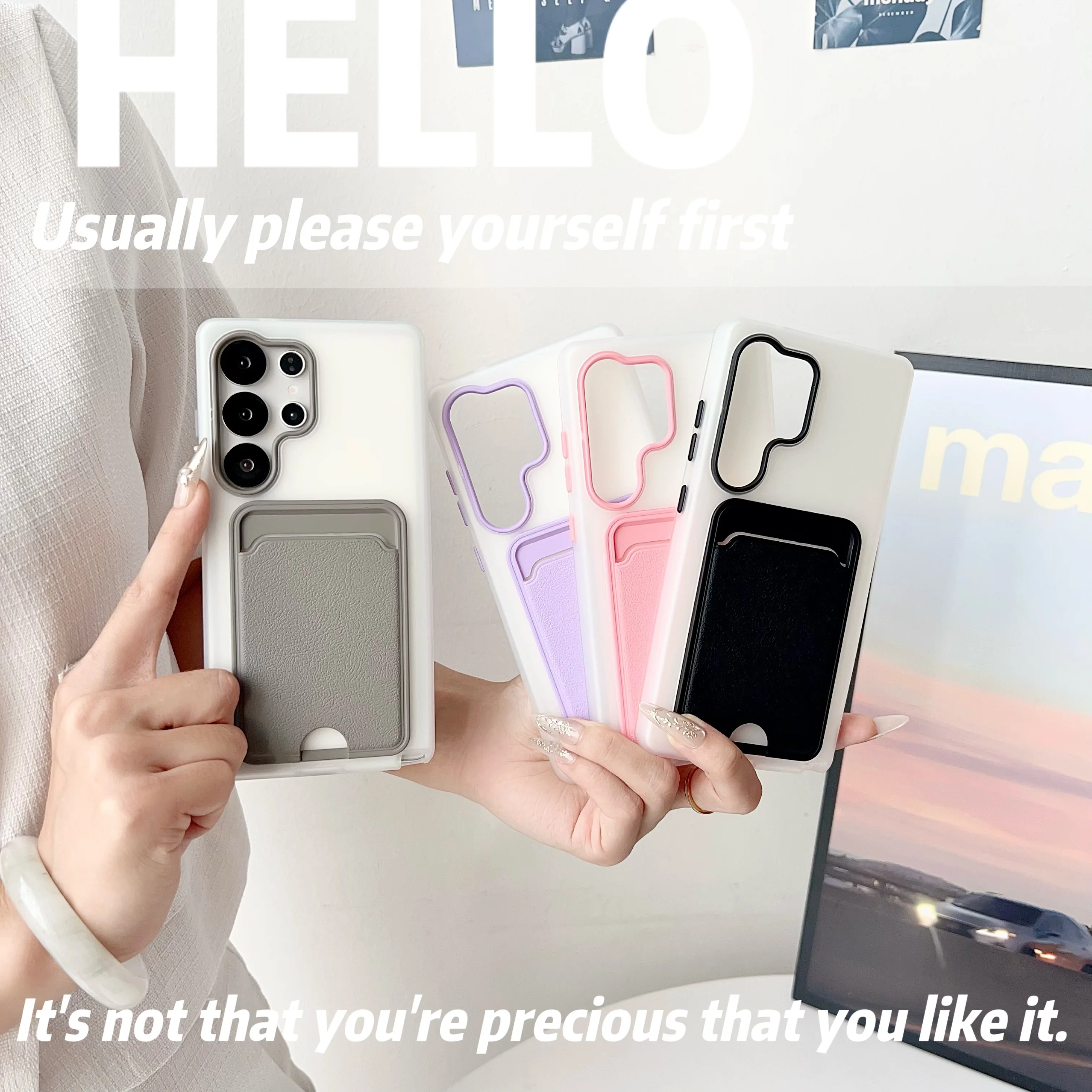 2In1 Soft Silicone Card Pack Phone Case for Samsung S25 Edge S24 S23 Ultra Plus Matte Insert Nonslip TPU Shockproof Bumper Cover