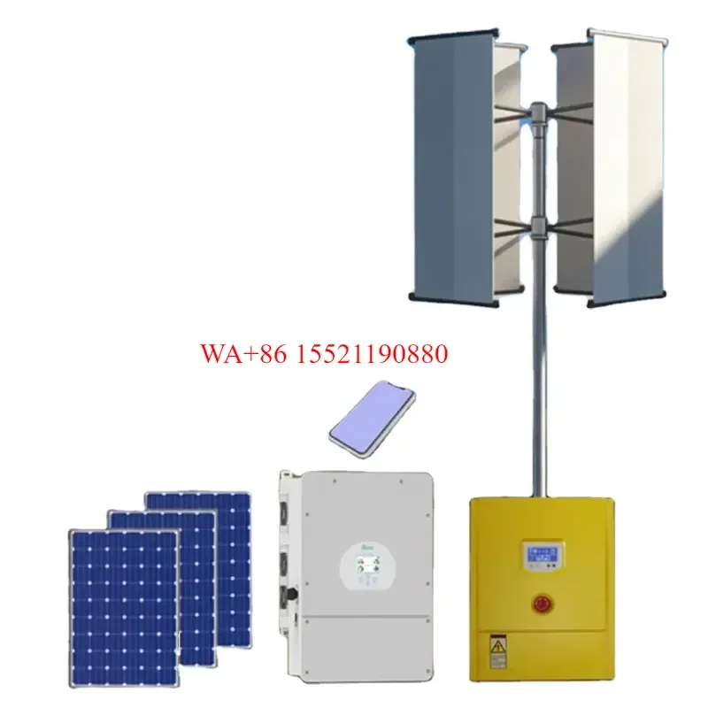 WMWMNU 5-10kw Vertical Axis Helix Wind Turbine Hybrid Solar Wind Mill Rooftop Generator System Kit for Home Farm 12v 24v 48v