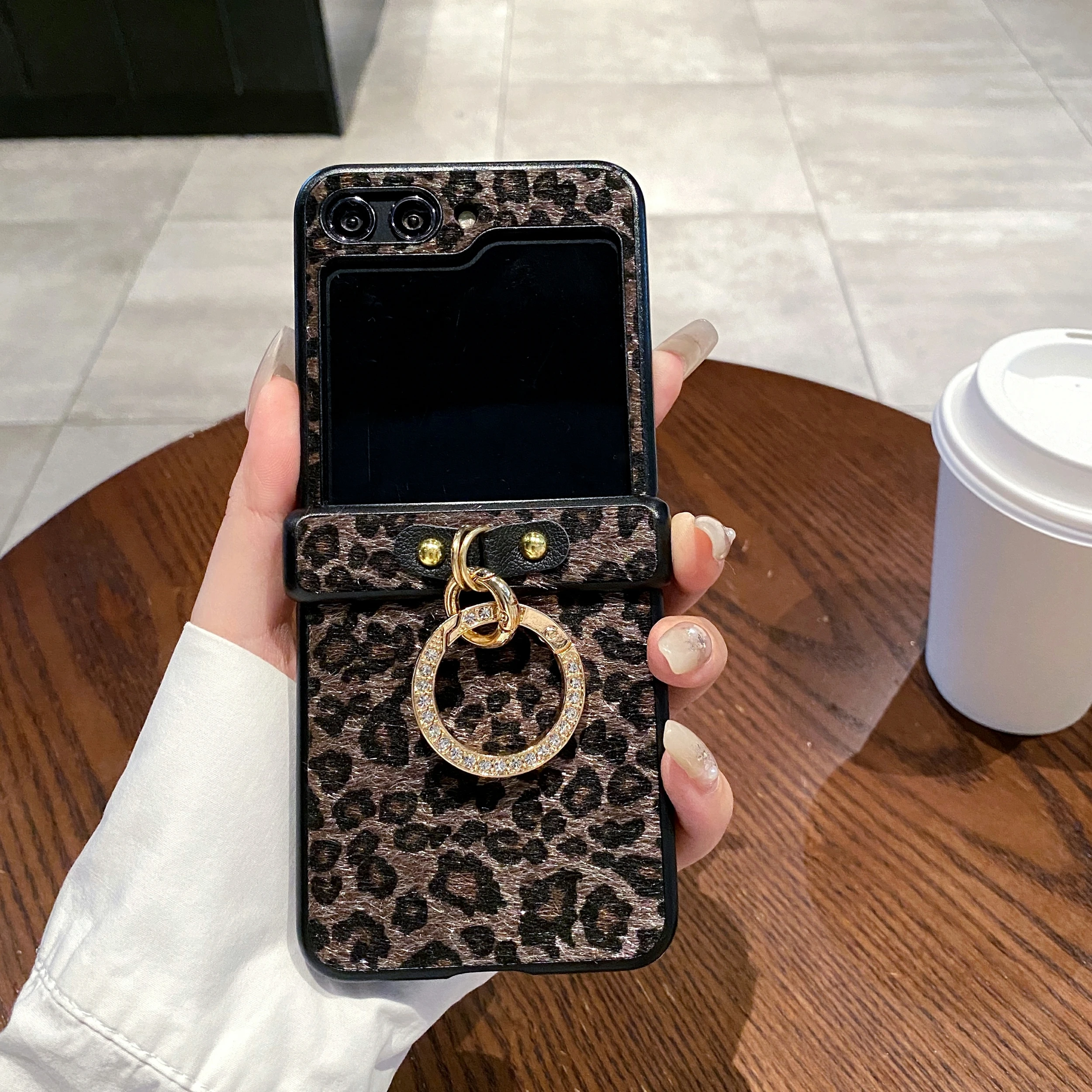 الفاخرة ليوبارد طباعة أفخم محكم بريق حلقة مشبك قضية الهاتف لسامسونج غالاكسي Z فليب 6 5 4 3 flip7 flip7FE غطاء الكمبيوتر الصلب