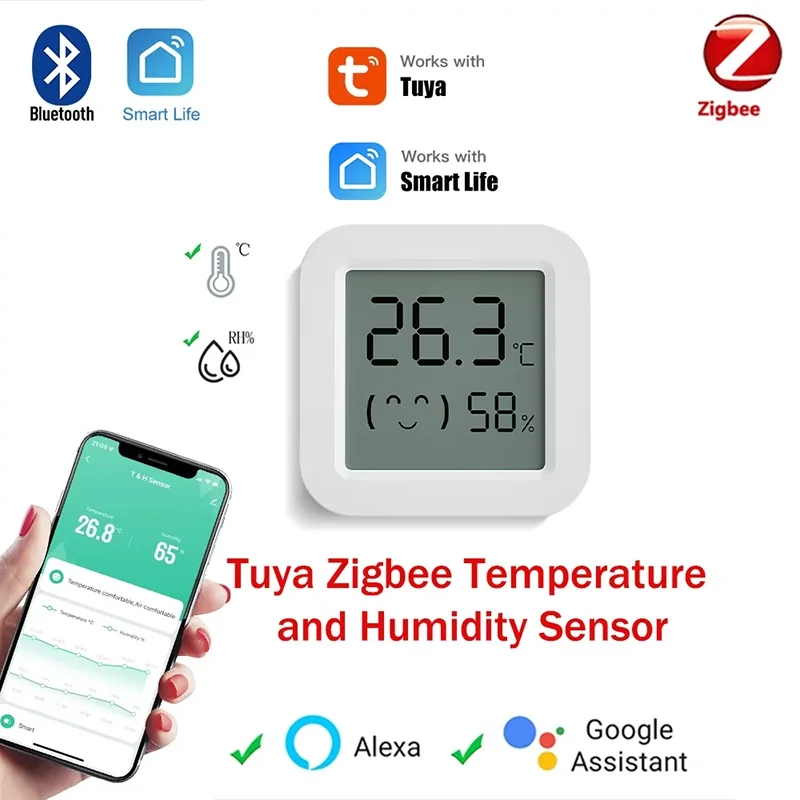 

Датчик температуры и влажности Tuya Zigbee, мини-ЖК-цифровой дисплей, совместимый с приложением для умного дома, термометр, гигрометр