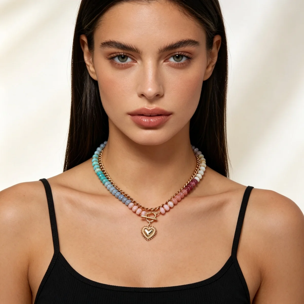 Y2K-Halskette mit Herzanhänger aus farblich abgestuften Harzperlen für Damen und Herren, Liebesherz, bunte Acrylperlen, Choker, ästhetischer Schmuck – Detail 7