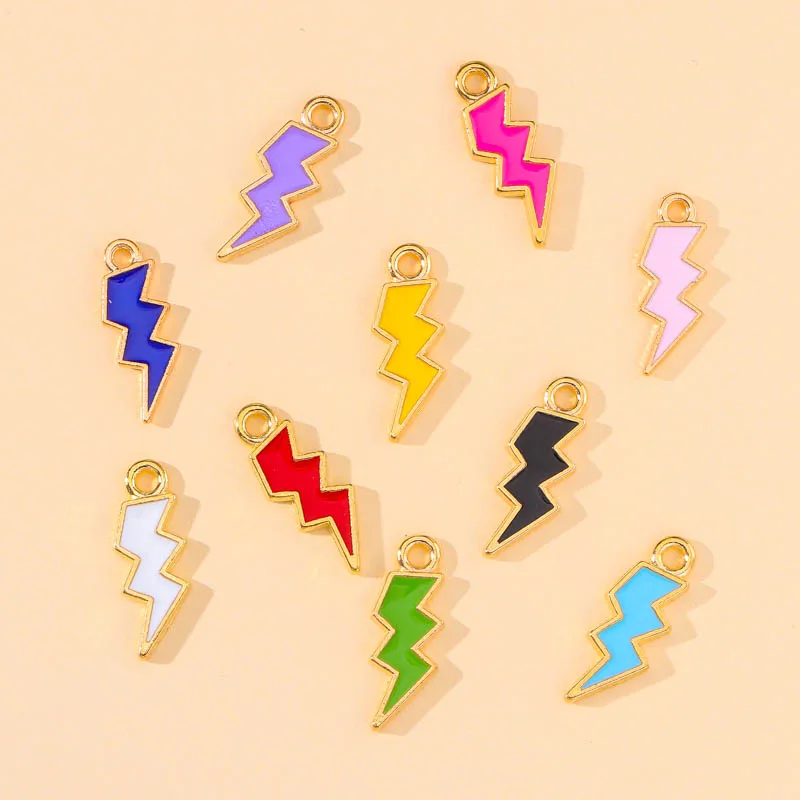 20Pcs 7*19mm 10 Color Enamel Mini Flash Lightning Charms Alloy Pendant for Necklaces Bracelets DIY Jewelry Making Accessories