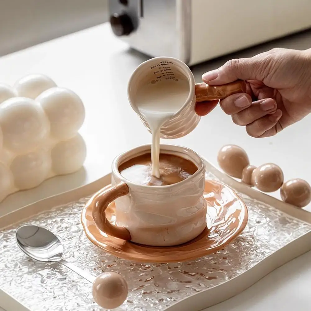 90ml White Coffee Extraction Cup Ceramic Espresso Measuring Cup with Handle & V-shaped Spout with Clear Scale Cafe Accessories