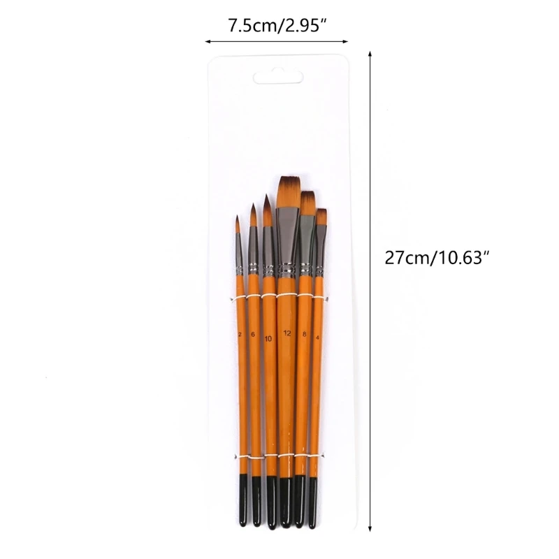 Ioio 6 ชิ้นศิลปินพู่กันทาสีแปรงปลายแบนปลายละเอียดสำหรับผู้เริ่มต้น