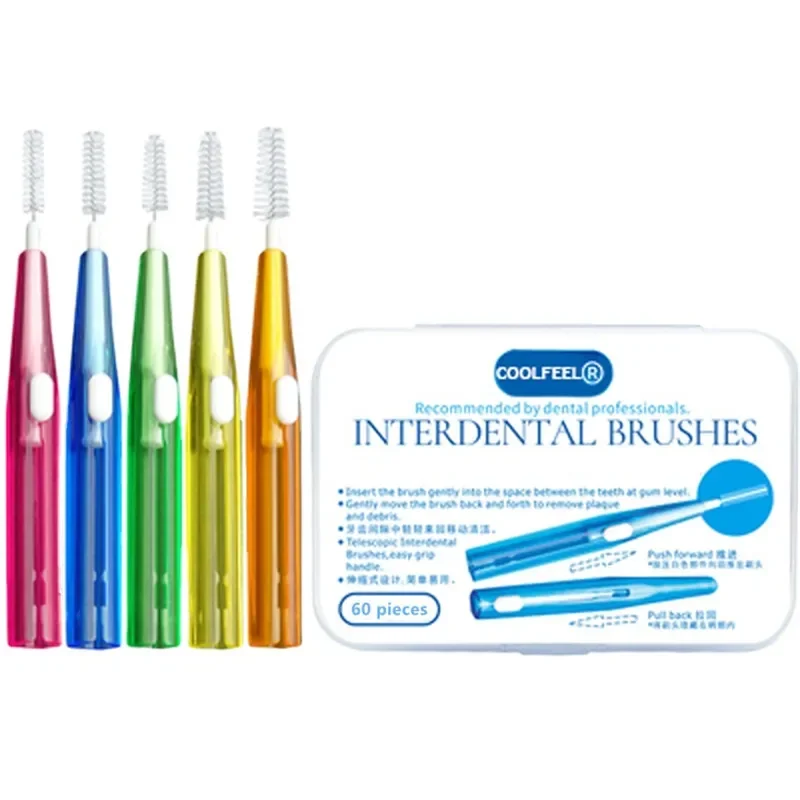 60Pcs 0.6-1.5mm Interdental Brushes Health Care Tooth Push-Pull  Removes Food and Plaque Better Teeth Oral Hygiene Tool