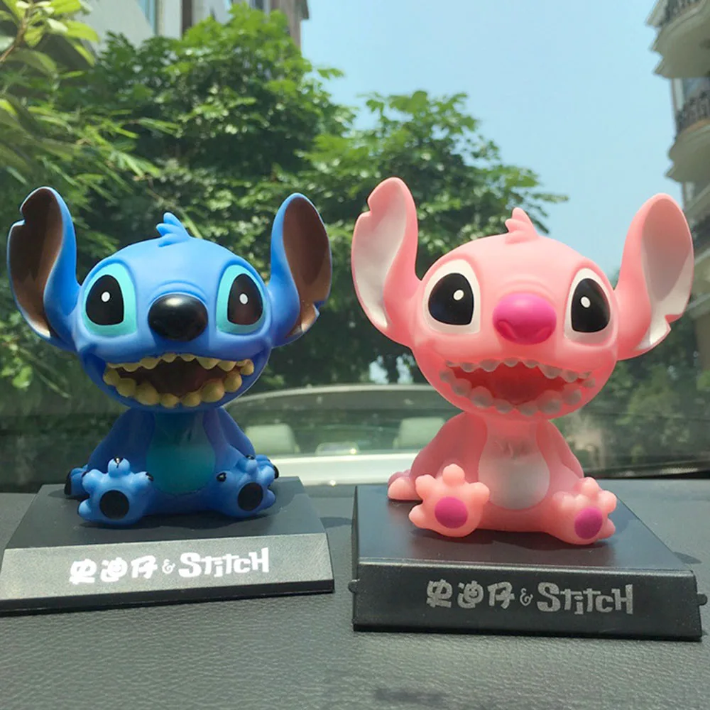 Cute Disney Anime Lilo Stitch Figures Bobblehead Doll Car Ornaments Shaking Head Hot Model Toys Auto Interior Decor Accessories