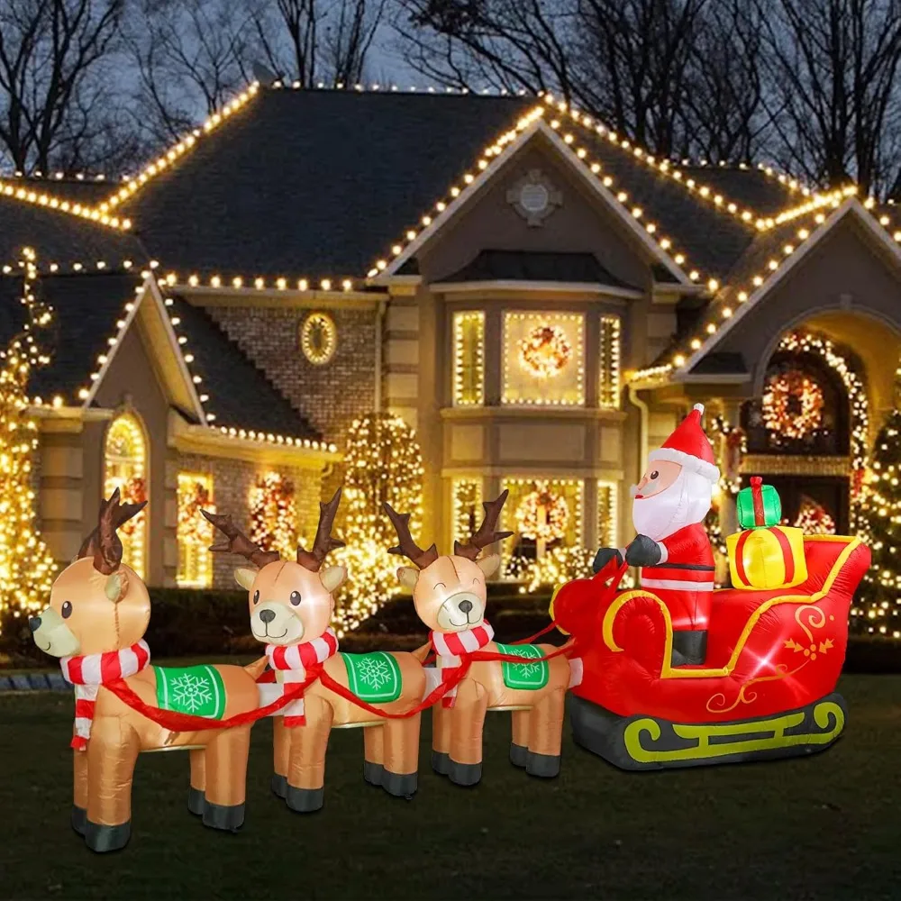 

12FT Long Christmas Inflatables Outdoor Decorations, Inflatables Santa Claus Sleigh with Reindeer Christmas Blow up Yard