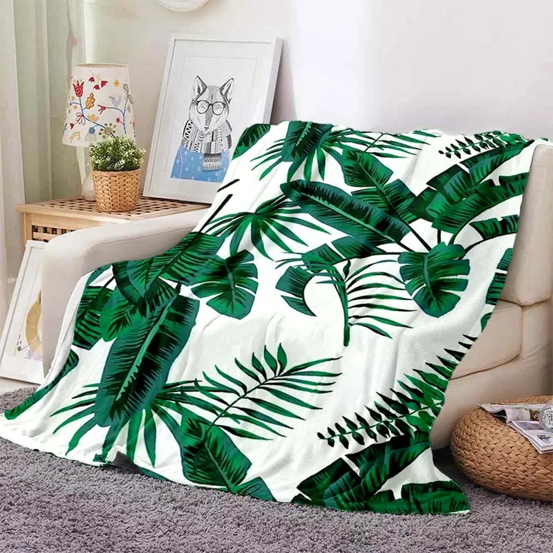 3D printing green leaves leaves soft plush blanket, flannel blanket living room bedroom bed sofa lunch break picnic blanket