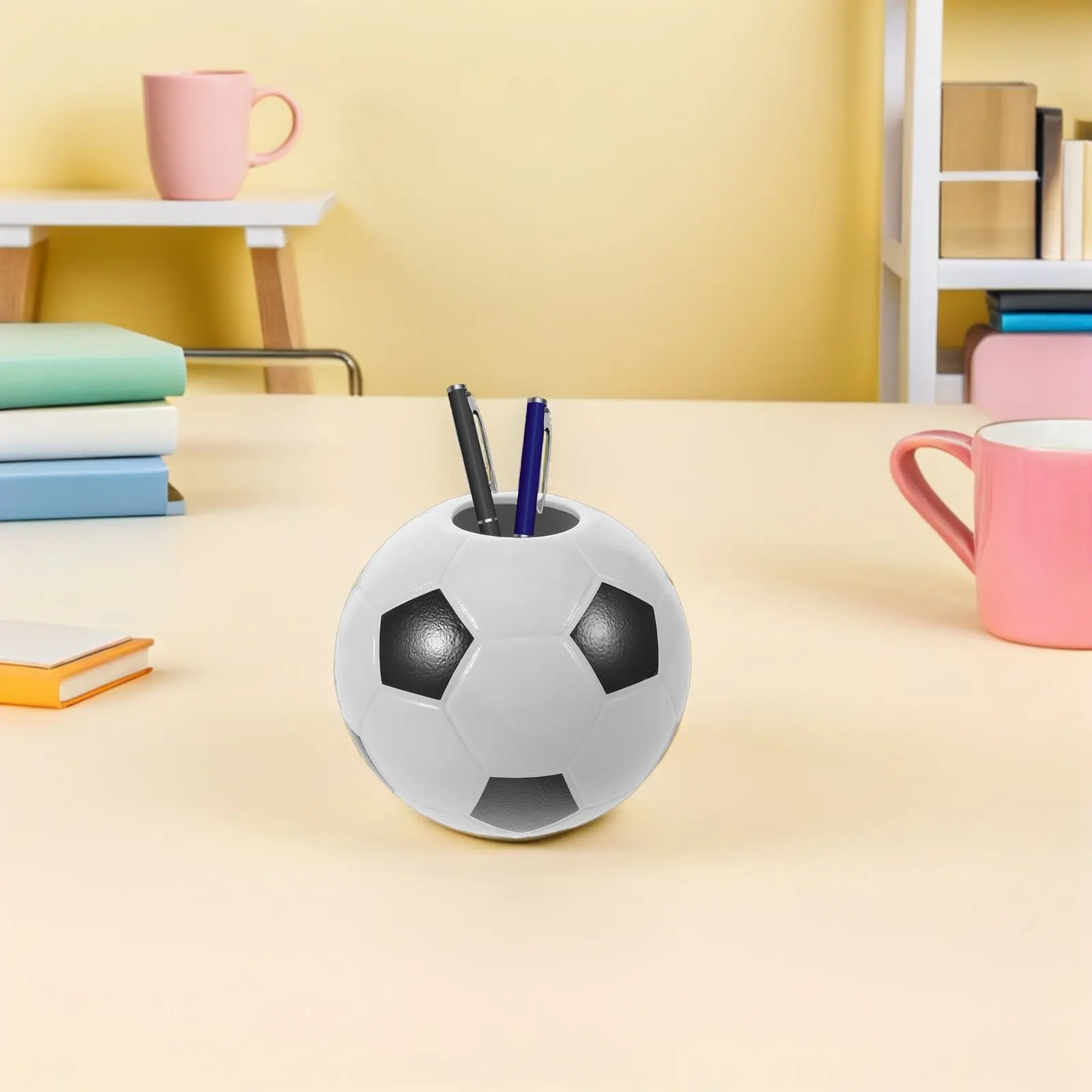 Soccer Ball Pen Holder Ceramic Desk Organizer Multifunctional Pencil Cup Makeup Brush Holder Football Desk Decor for