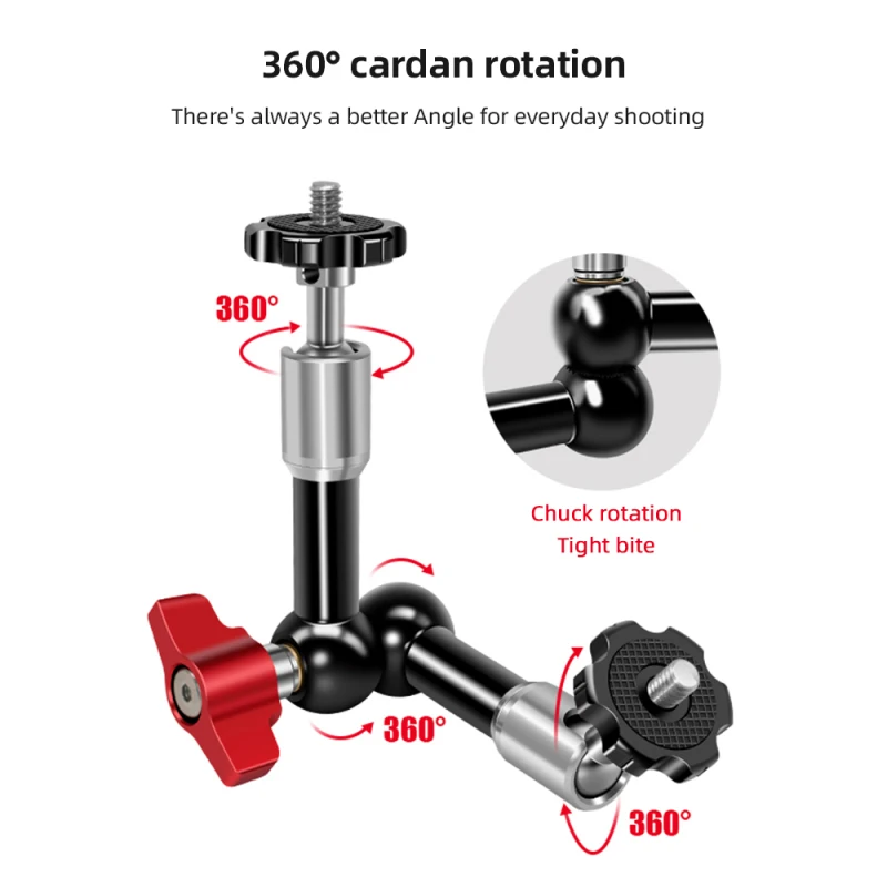 Adjustable Articulating Friction Arm Flexible Extension Bracket with Dual 1/4 Inch Screw 360° for Video Monitor LED Light