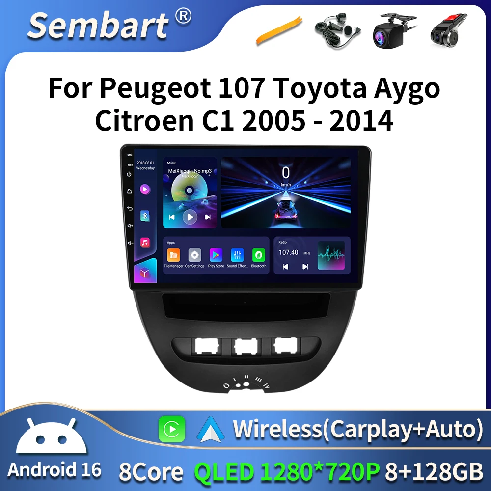 For Peugeot 107 Toyota Aygo Citroen C1 2005-2014 Multimedia Autoradio WIFI Wireless Carplay Android 16 Auto Car Radio GPS BT DVD