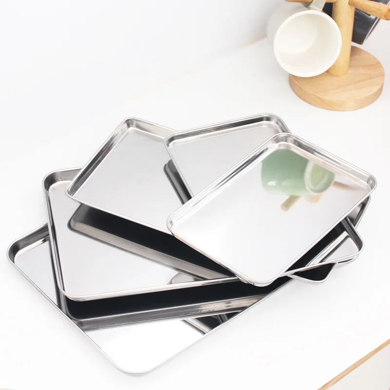 Stainless Steel Rectangle Food Storage Trays Sausage Noodles Fruit Dish Pastry Baking Plates for Restaurant Hotel Kitchen view 2