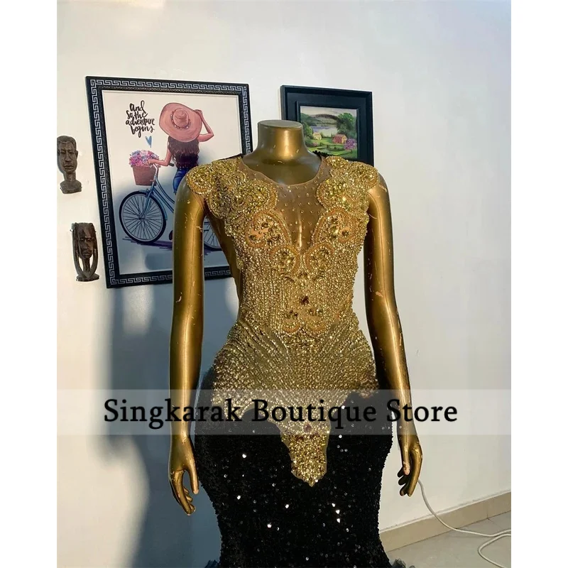 

Black Tulle Ruched Birthday Prom Dresses 2025 Blackgirls Gold Crystals Wedding Beaded Rhinestones Wedding Customized