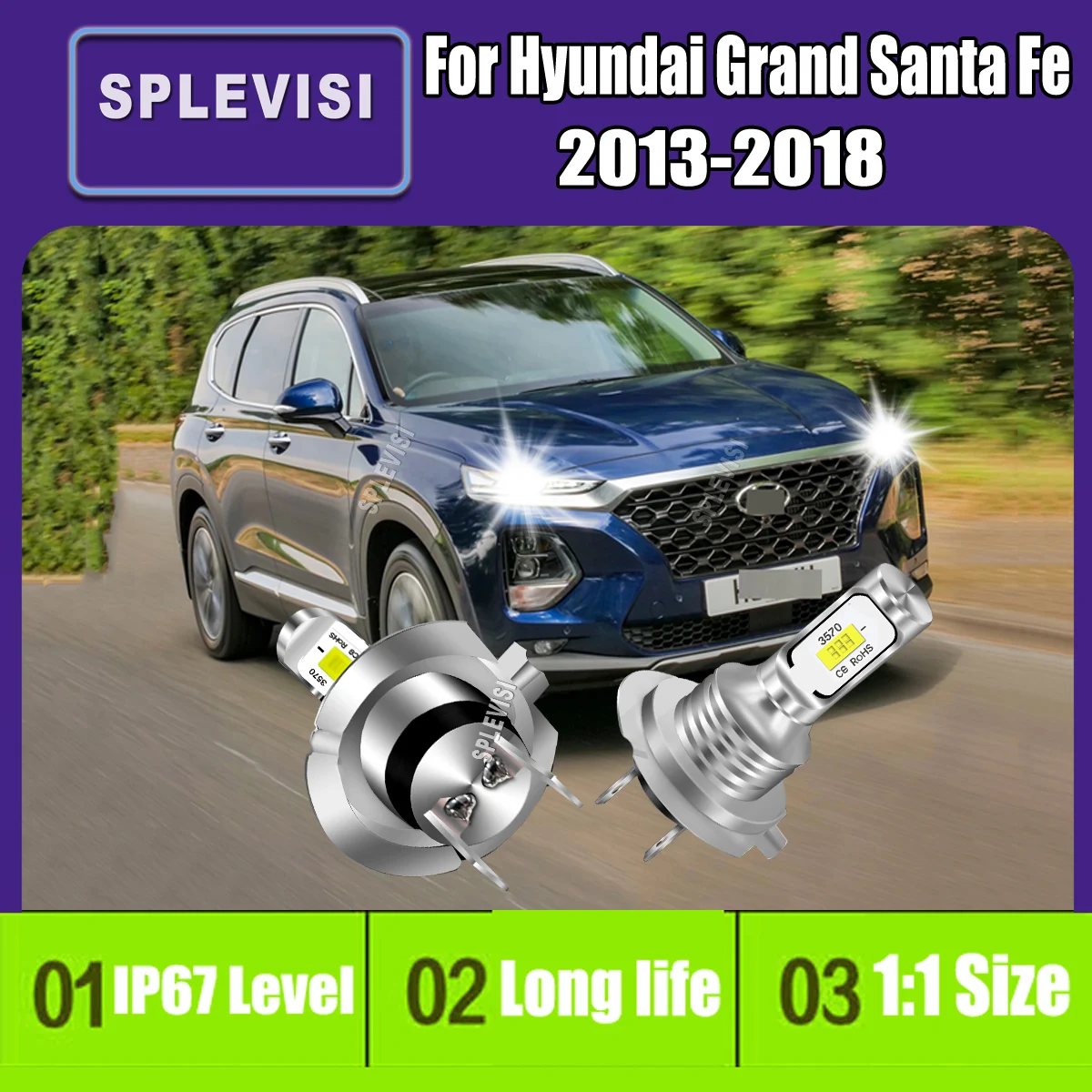 

Pair of H7 White Headlight LED Bulb 8000LM 70W 1:1 Mini Size Head Lamp Wireless For Hyundai Grand Santa Fe 2013 2014 2015-2018