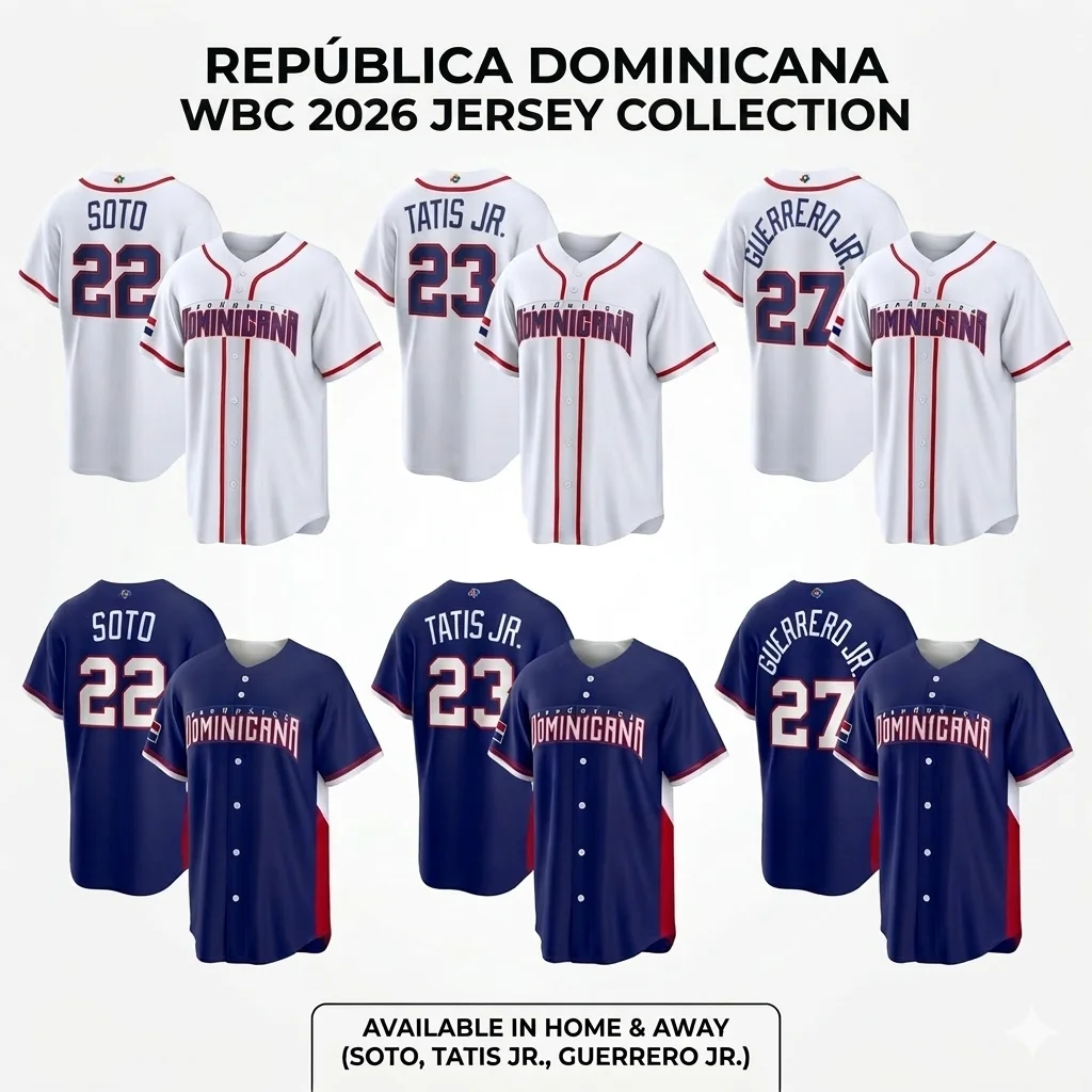Camiseta Deportiva con Botones para Hombre y Niño, Uniforme Deportivo WBC, Edición 2026, Impresión 3D, Dominican 22, Soto 23, Tatis Jr 27, Guerrero Jr, Local y Visitante