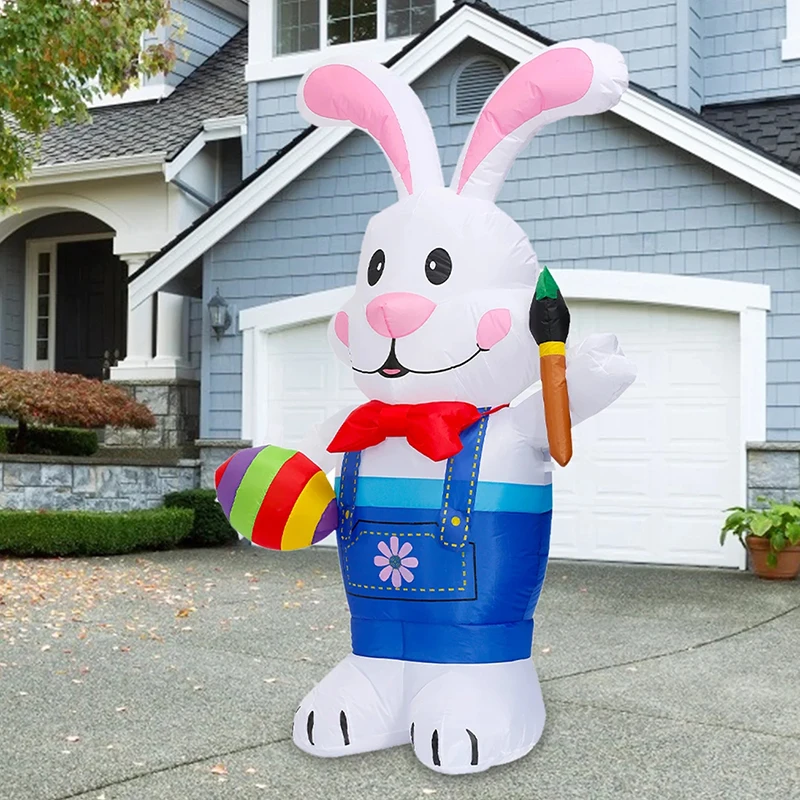 Juguetes inflables de huevos de conejo de 1,8 M y 6 pies, pincel luminoso, decoración de Pascua con muñeco de conejito LED, modelo inflable, decoración de jardín