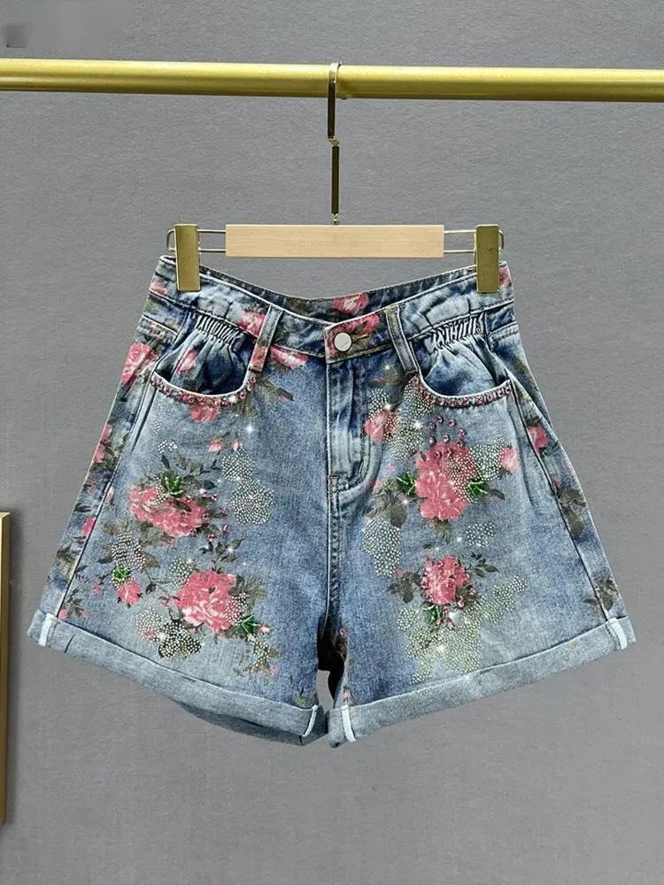 

Винтажный стиль, красивая женская одежда, джинсовые синие брюки с высокой талией, повседневные джинсовые шорты Y2k с бисером, новинка лета