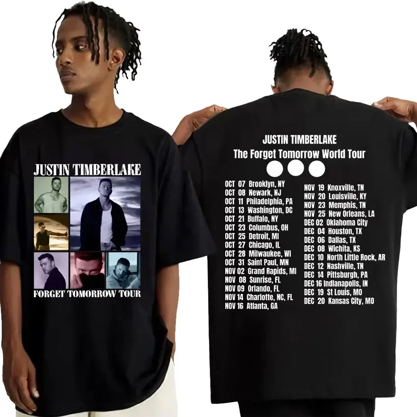 Justin Timberlake Forget Tomorrow 2024 Tour Double Sided Graphic T Shirts Men's Gothic Hip Hop Vintage Oversized T-shirts Unisex