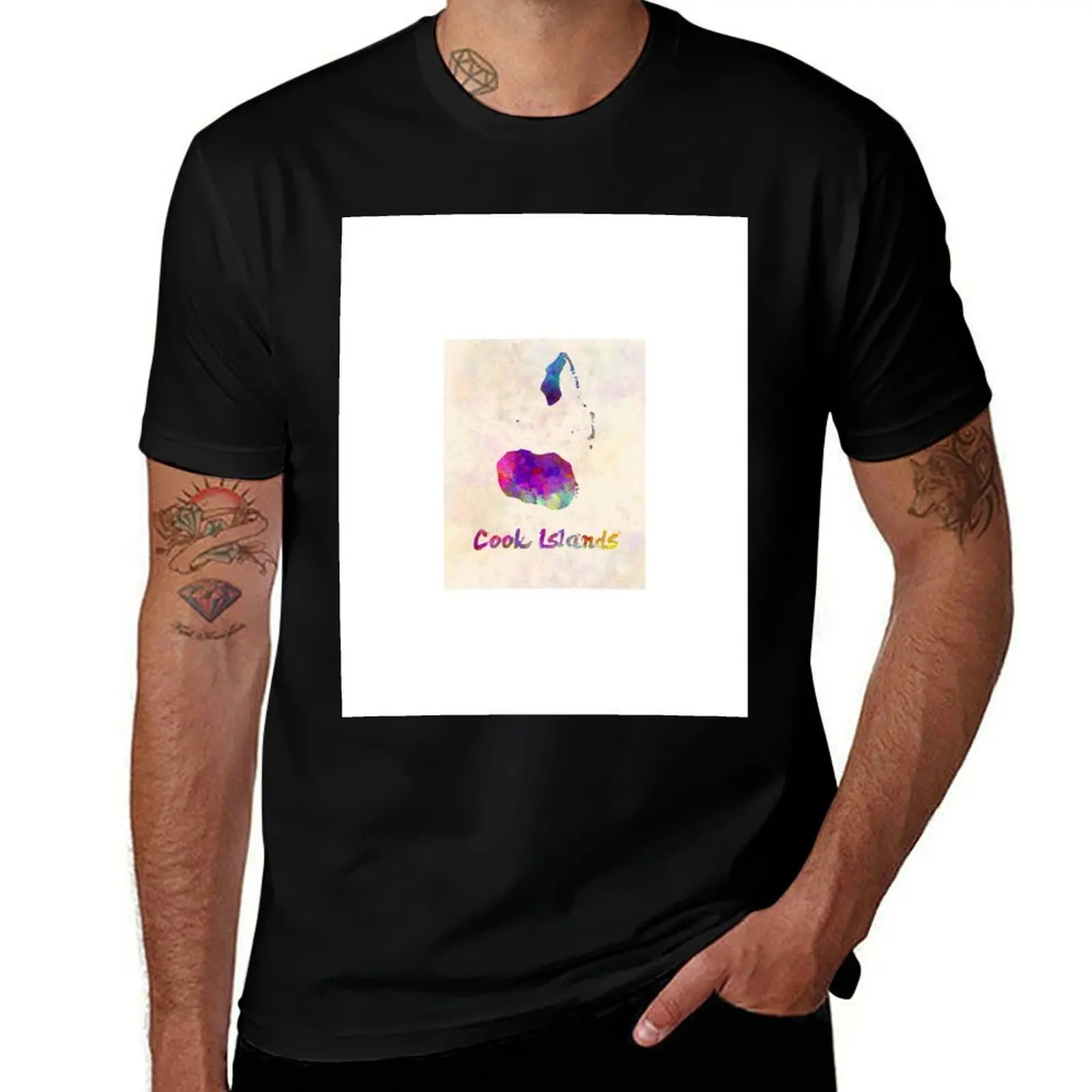 

Cook Islands watercolor map T-Shirt kawaii clothes designer shirts blanks cotton t shirt men