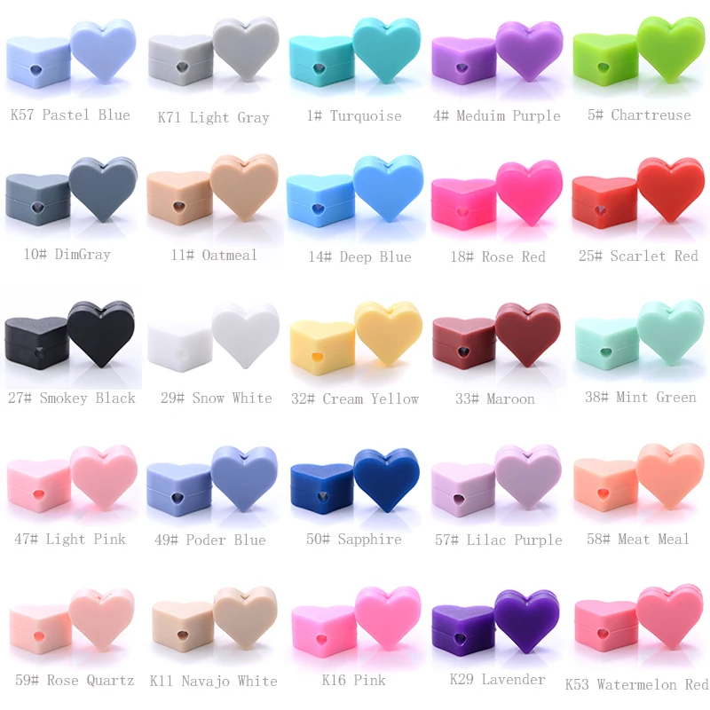 14mm 50Pcs/Lot Silicone Beads Baby Pacifier Chain Clip Heart Shape Beads Food Grade Silicone Teethers Accessories Baby Products