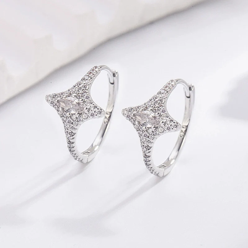 2026 New Unique Full Zircon Four Pointed Star Ear Buckle High-end Feeling Light Luxury Earrings For Women Jewelry KOFSAC