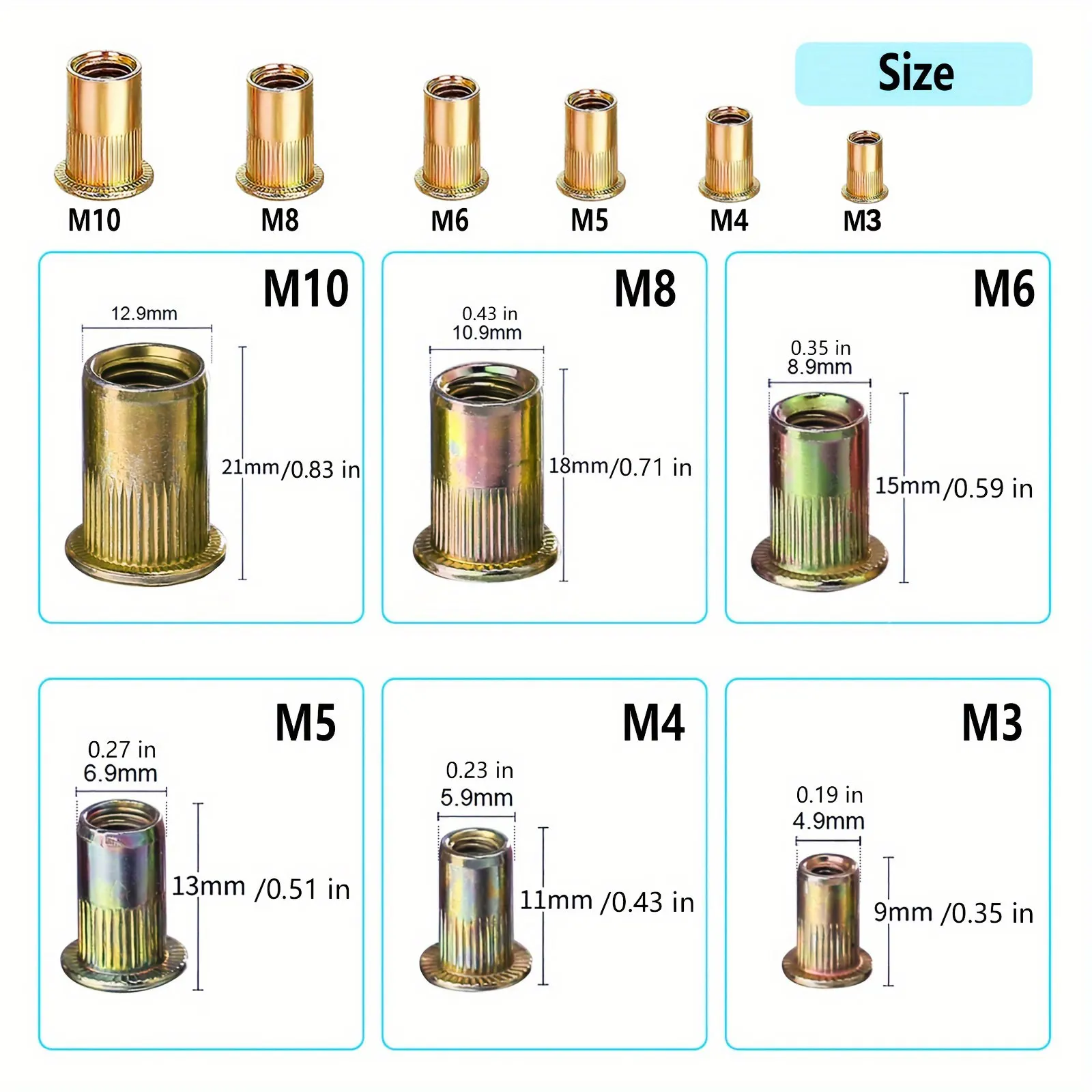 rivet nut sorting tool, 6 sizes freely combined, (M3 M4 M5 M6 M8 M10), suitable for sheet metal assembly, furniture repair