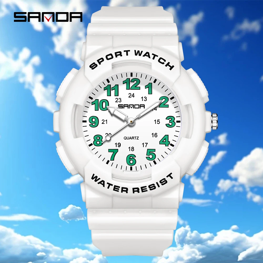 

Sanda 6316 Trendy Design Soft Student Watch TPU Strap 50M Depth Waterproof Quartz Movement Children Fashion Sports Wrist Watch