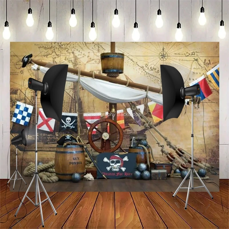 Retro Pirate Treasure Map Backdrop for Photography Nautical Island Background  Birthday Party Newborn Boys Portrait Photo Props