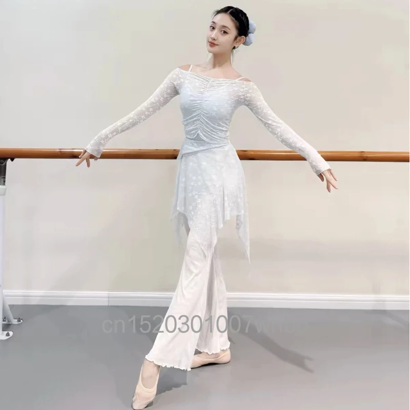 

Dance Costume, Top, Female Adult Ballet Dance Practice Outfit, Outer Layer with Mesh, Classical Dance, One Collar, Gauze Jacket