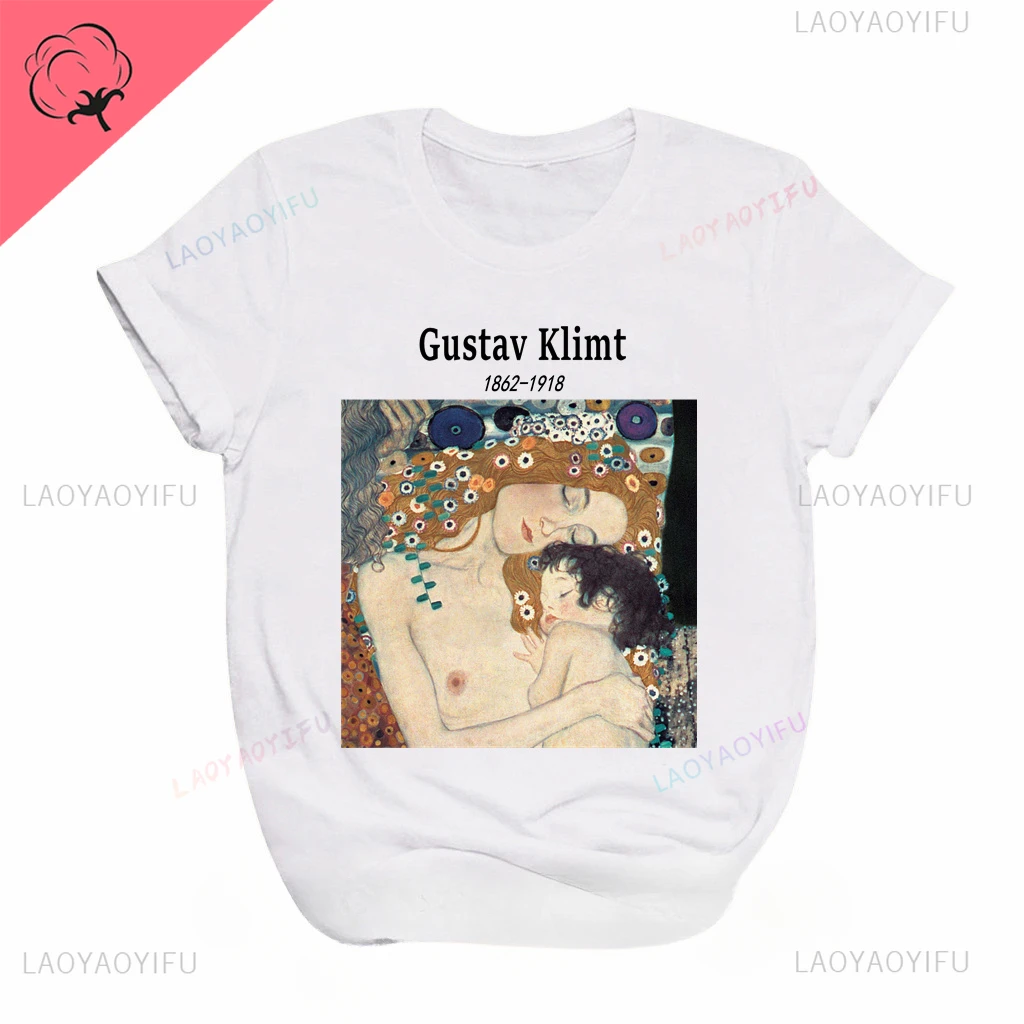 Gustav Klimt letterprint Chic Harajuku pattern Art oil painting Fashion trend Casual short sleeved summer feminine male T-shirt