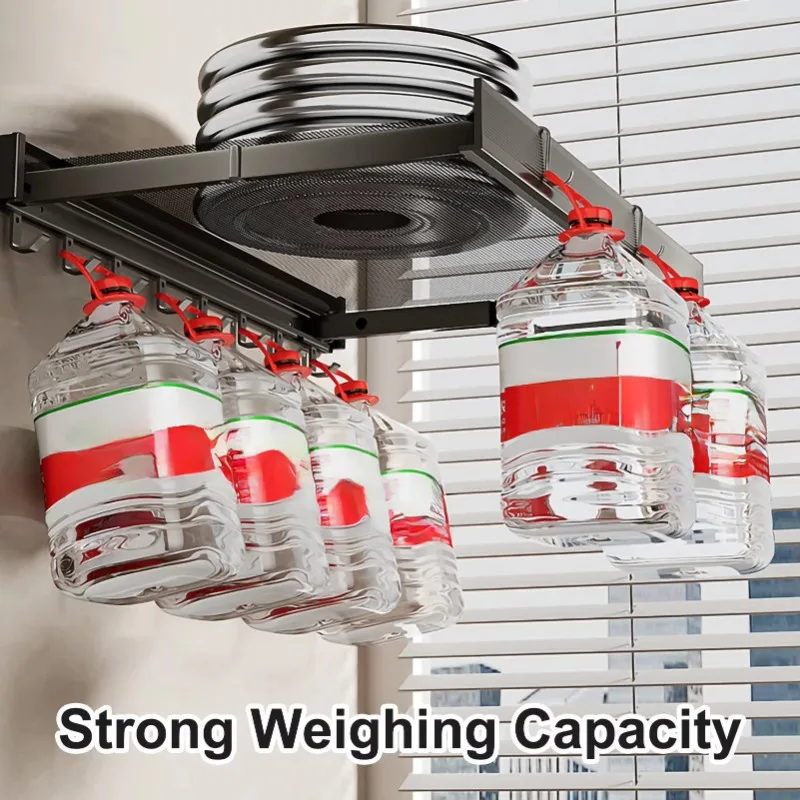 Foldable Bathroom Bath Towel Rack Clothes and Hat Rack with Hooks Punch-Free Towel Toilet Storage Storage Shelf