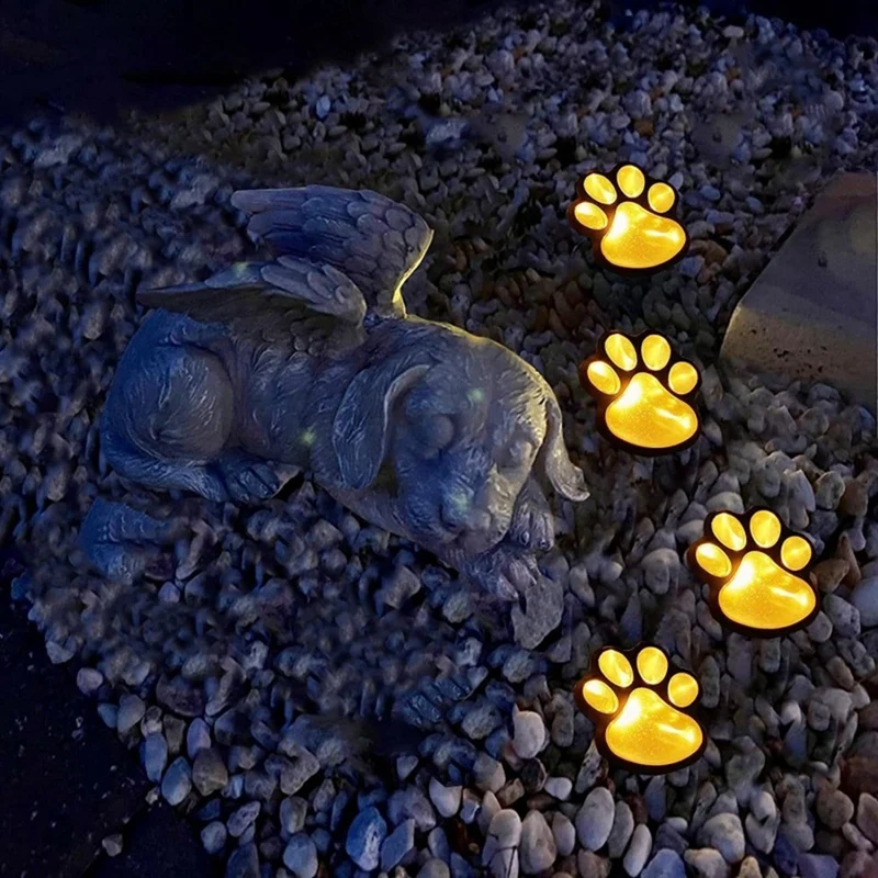 AB46-Wireless Set Of 4 Solar Dog Print Lights Garden Statue Lantern LED Path Light Outdoor Animal Pet Lamp