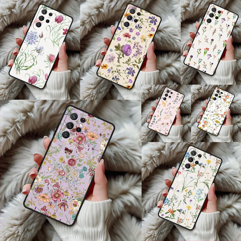 Botanical Drawings Flowers Plants Phone Case For Samsung Galaxy S24 S25 S26 Ultra S22 S23 Plus S21 S20 FE Note10 TPU Cover